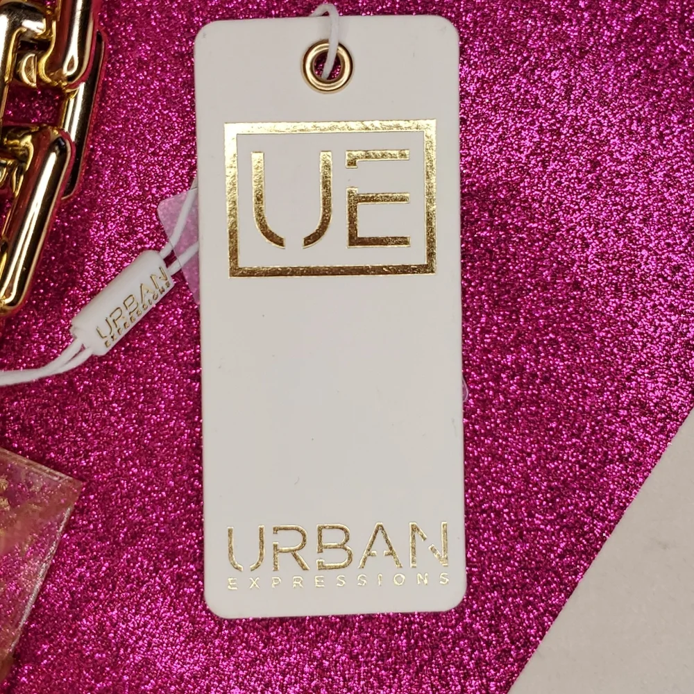 🎉HP🎉Urban Expressions 💜NWT💜 Acrylic Gold Foil Box Bag & Gold Chain Handle! - Picture 11 of 15